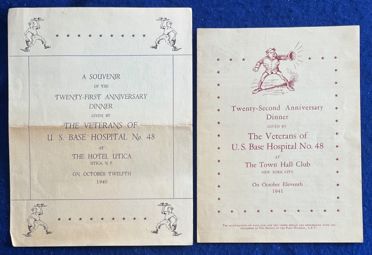 WWI AEF Base Hospital No. 48 France Veteran Reunion Menu Souvenir Cartoon WWII