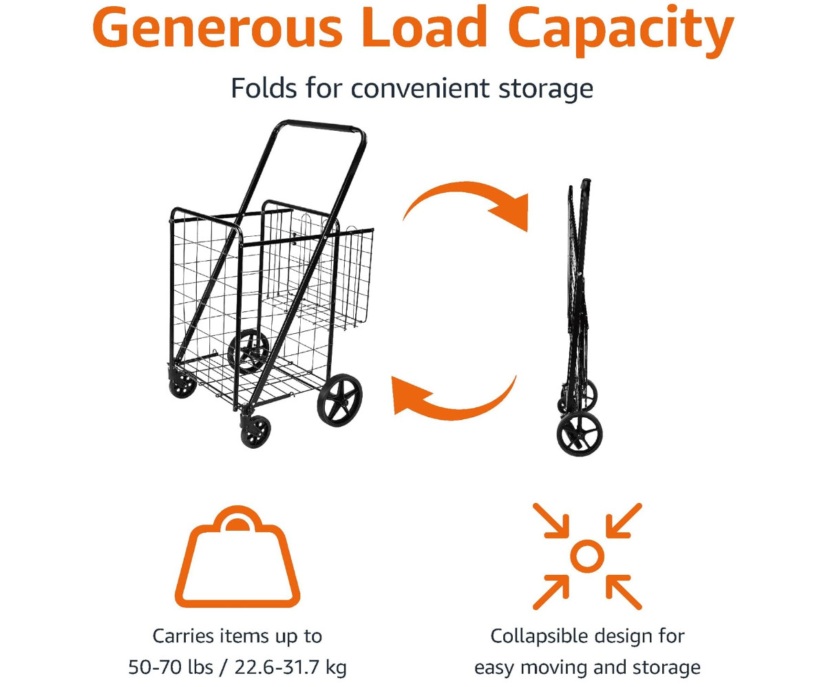 Jumbo TL32734 Swivel Wheels Folding Shopping Cart - Free Shipping
