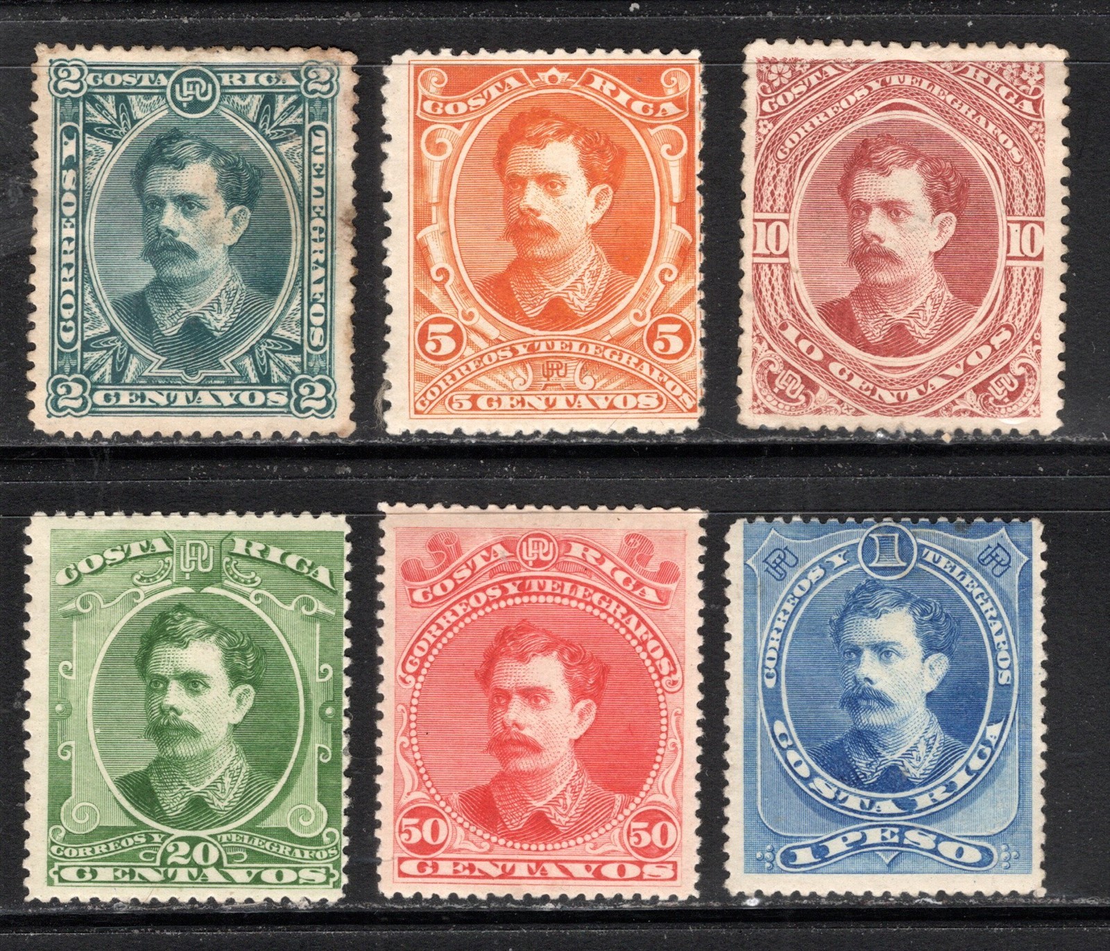 Costa Rica Stamp Scott #26, 27, 28, 29, 30, 31, Alfaro, Lot of 6, MLH, SCV$3.75