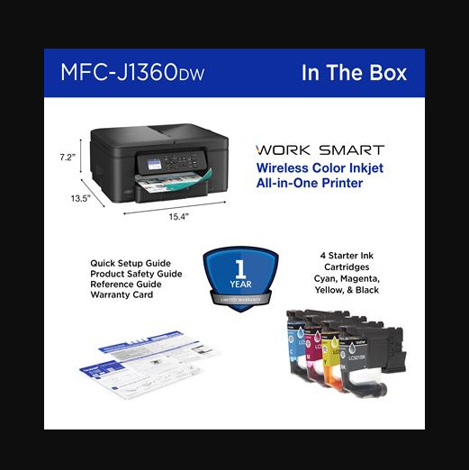 MFCJ1360DW Work Smart 1360 Wireless Color Inkjet All-in-One Printer