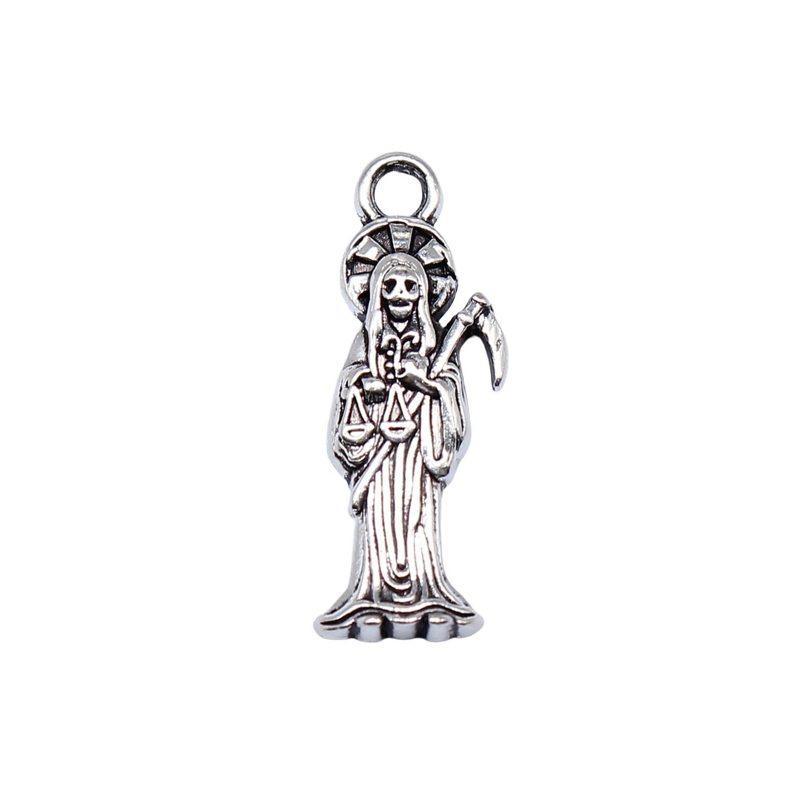 15/40PCS Antique Silver Tone Grim Reaper, Santa Muerte Charm 23x8mm GGS314-16753