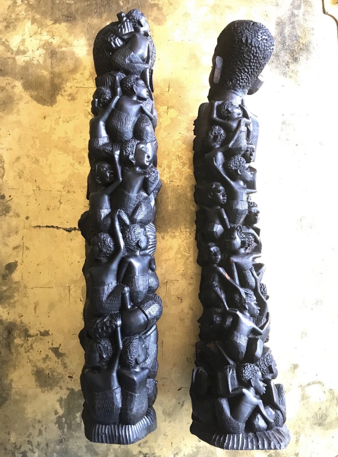 Antique Pair of EBONY MALE & FEMALE MAKONDE . “Tree of Life” STATUES . 24"+ TALL