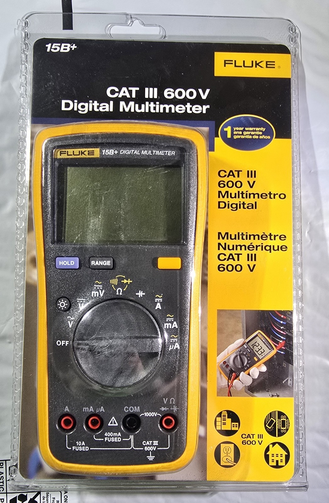 FLUKE 15B+ DIGITAL MULTIMETER CAT III 600V NEW SEALED FREE SHIPPING
