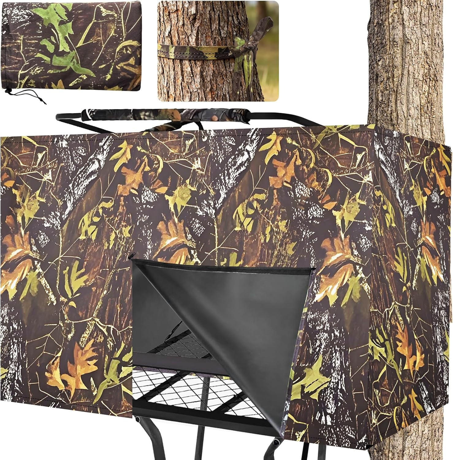 Hunting Tree Stand Blind Cover with Zipper and Pockets for Deer and Turkey