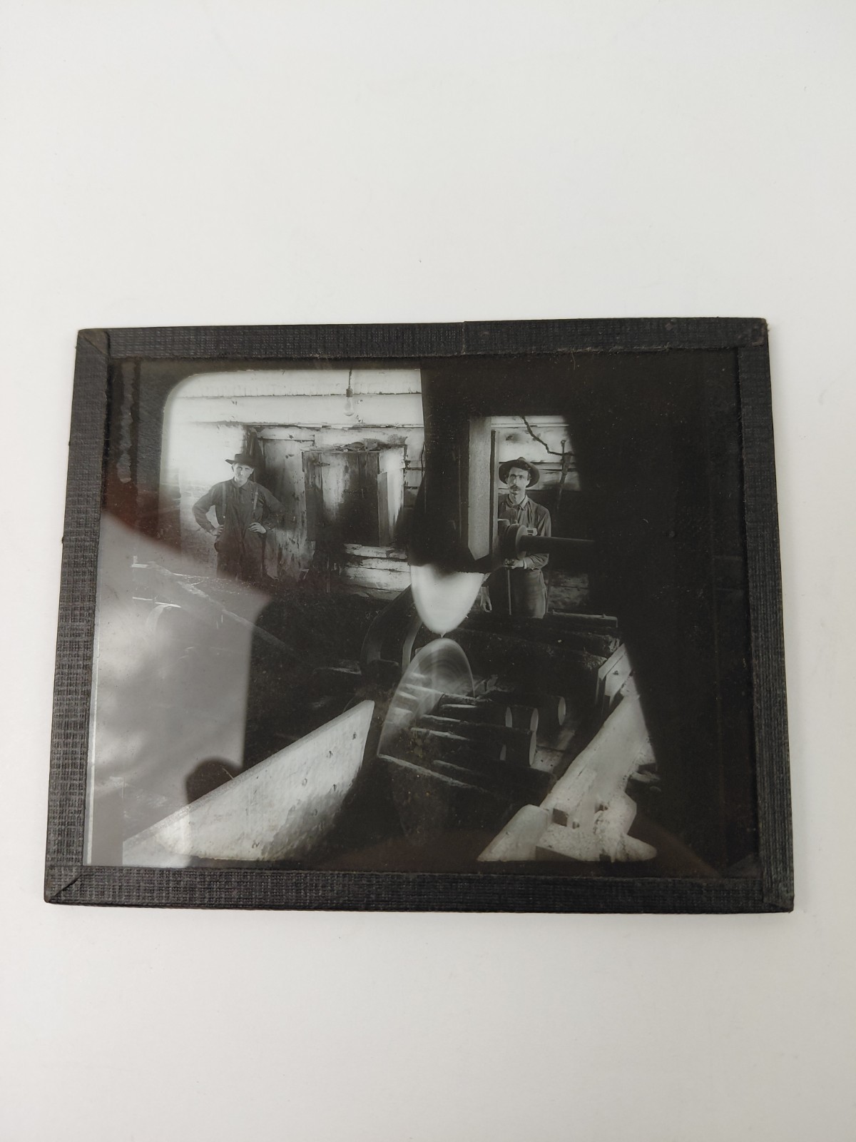 Magic Lantern Glass Slide Photo Keystone P169 Cutting Logs Saw Mill