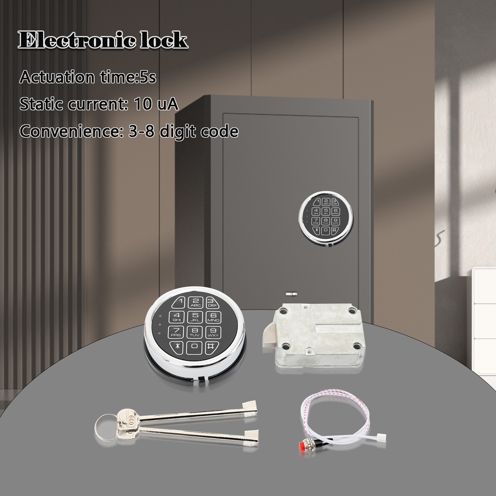 Gun Safe Lock Replacement Chrome Keypad Safe Electronic Lock Solenoid 2 Key