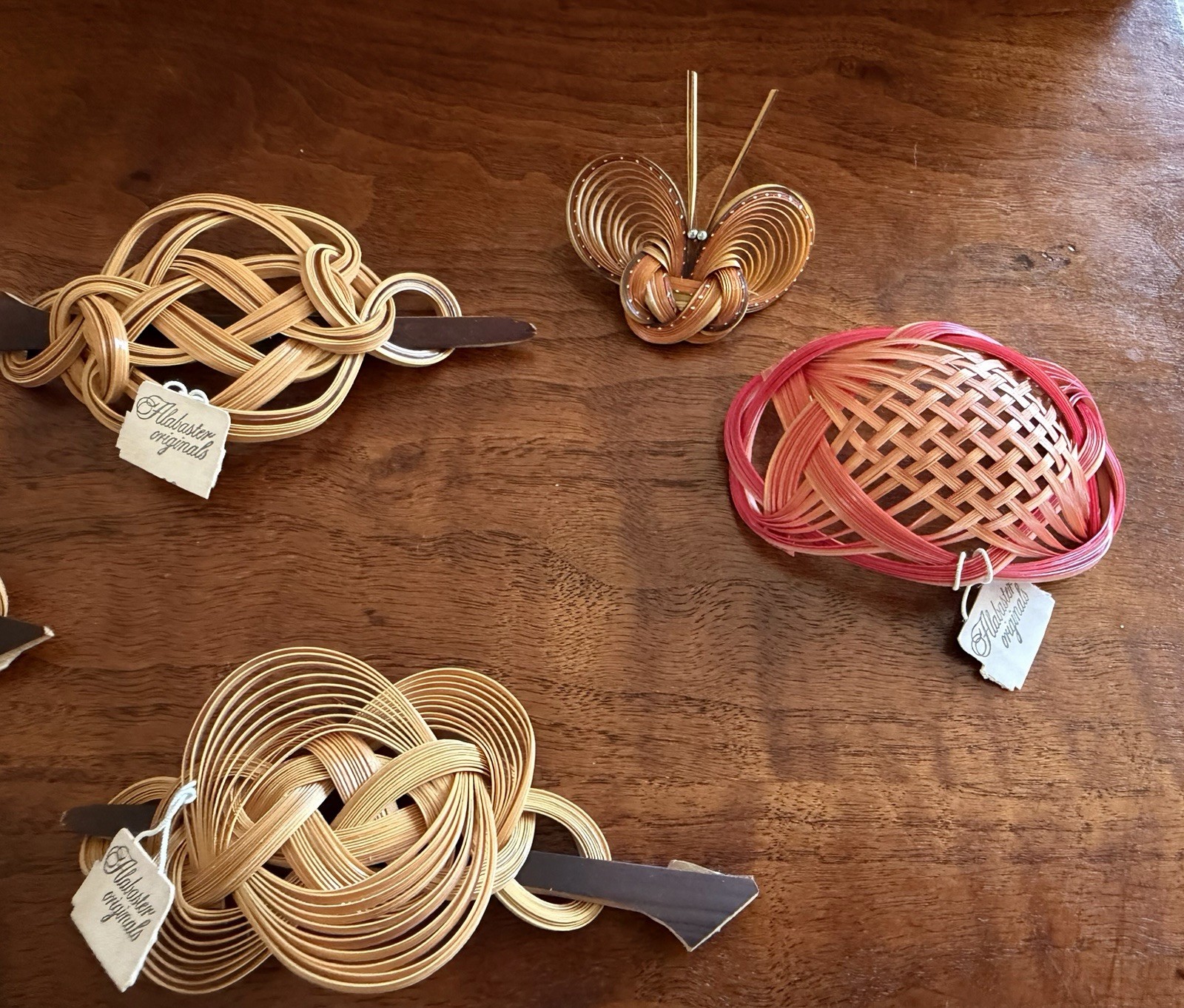 Vintage Lot of 7 Alabaster Originals Wood Bamboo Hair Berets Old Stock Japan