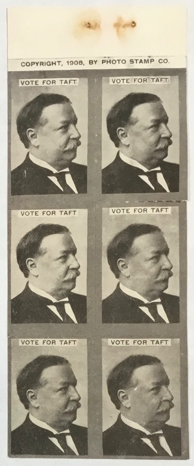 FULL BOOKLET PANE of 6 WILLIAM HOWARD TAFT 1908 PRESIDENTIAL CAMPAIGN STAMPS