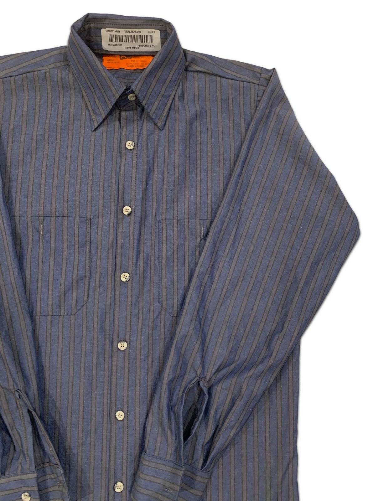 Red Kap CSC Industrial Stripe 2 Pocket Work Shirt Poplin Work Uniform Navy /Gray