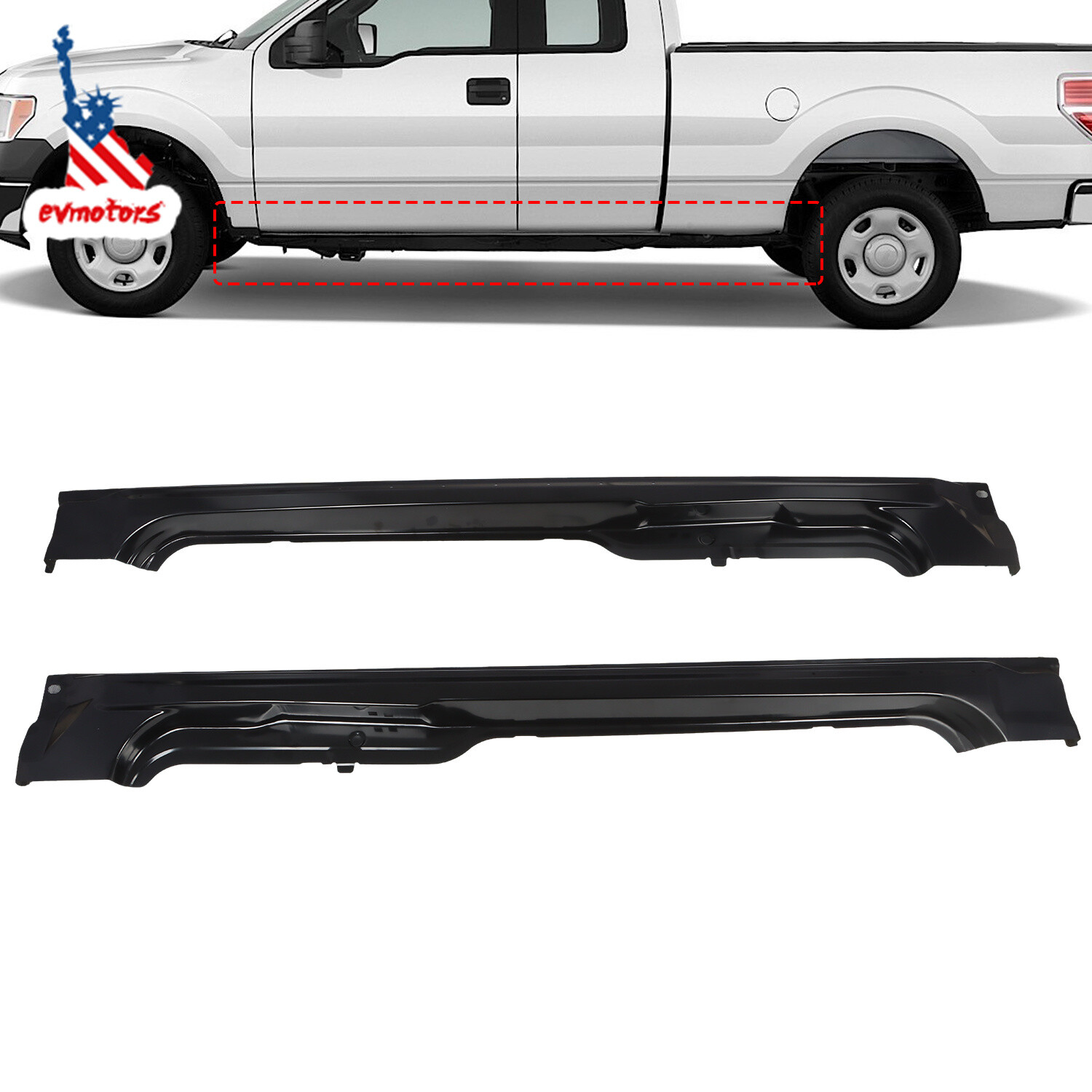 2x Rocker Panel For 2009-2014 Ford F150 Pickup Truck Super Cab / Extended Cab