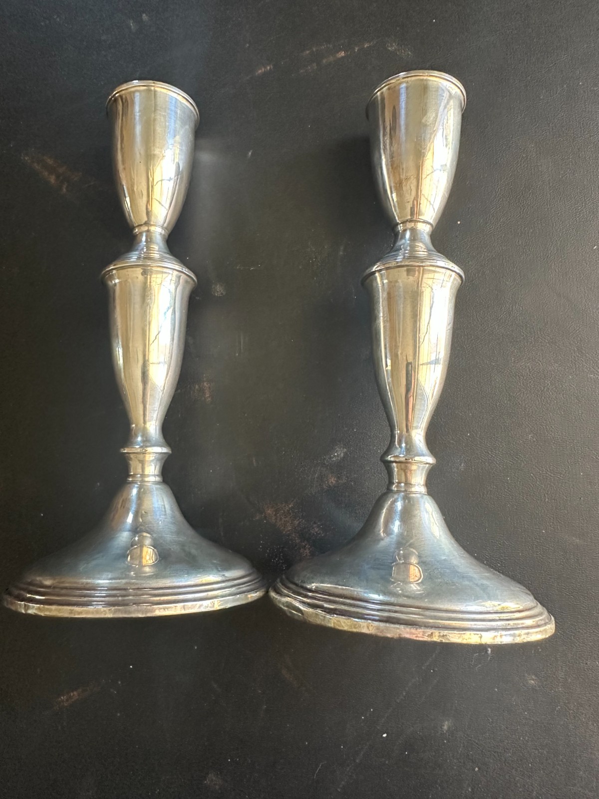 Pair Of Empire Sterling Weighted Candleholders 7  1/2"