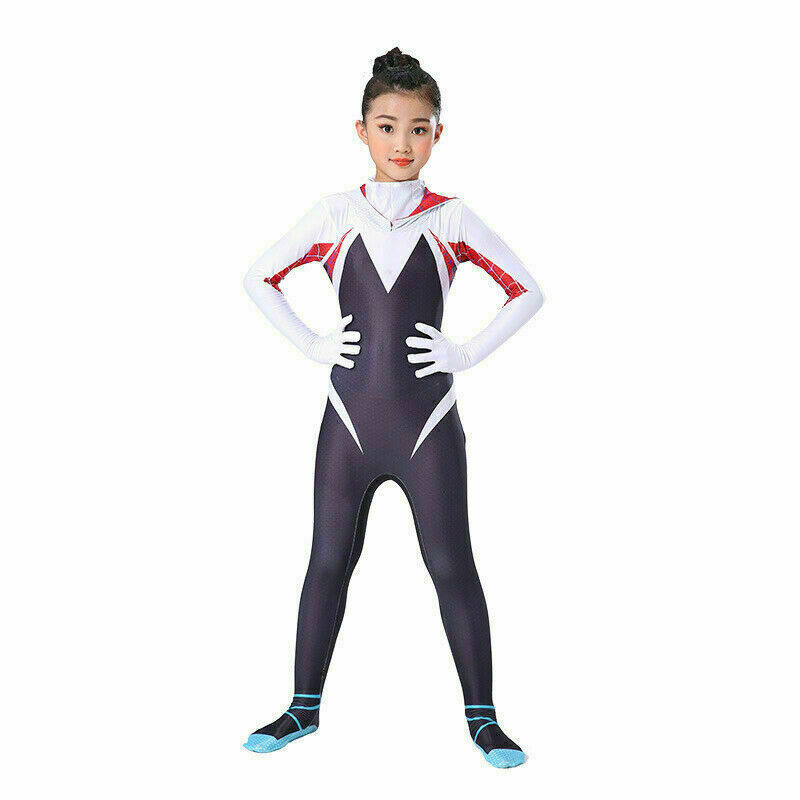 Spider-Women Gwen Stacy Costume Girls Spandex Jumpsuit Cosplay Bodysuit Outfits