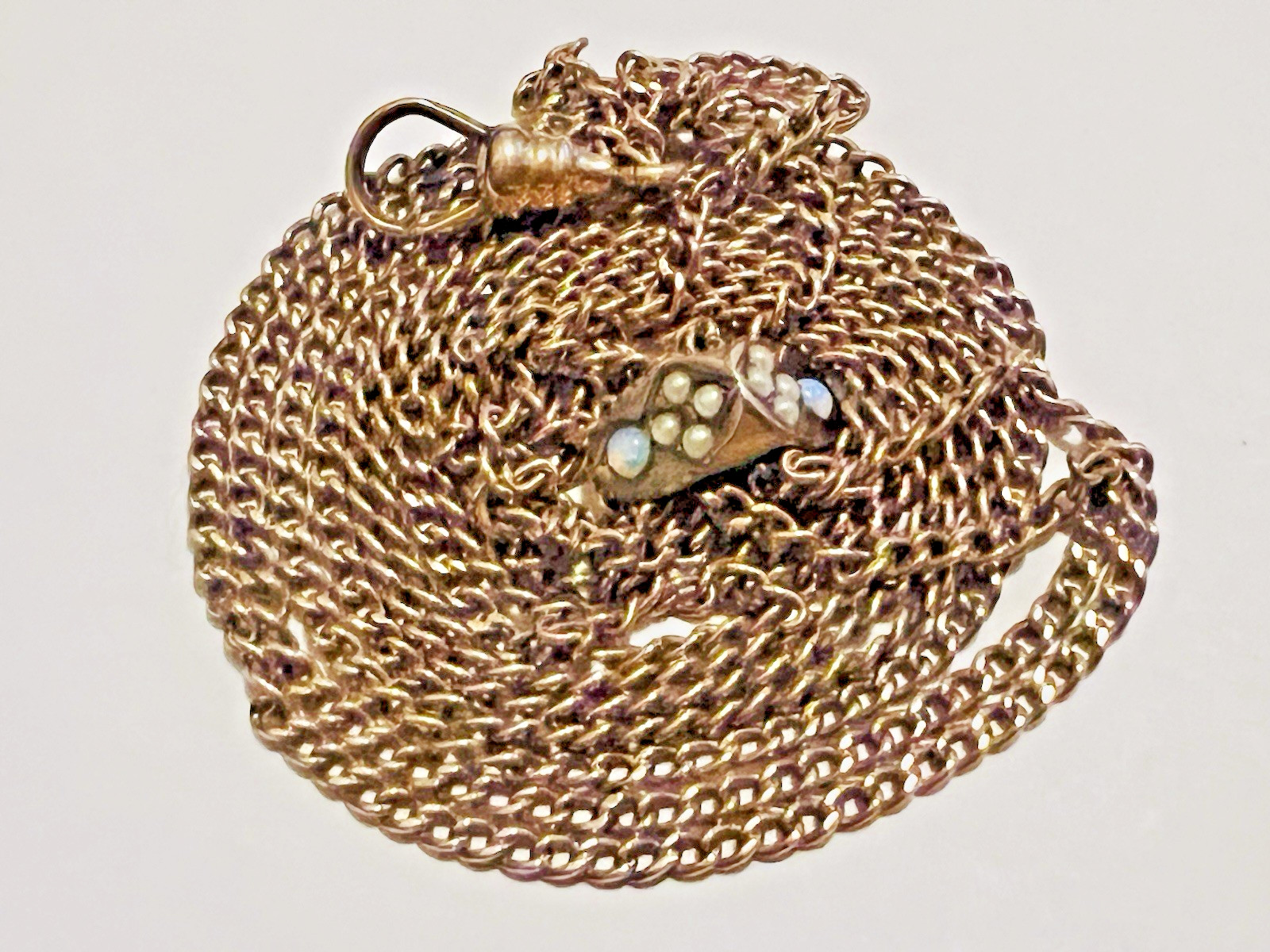 Victorian 46 In Ladies Gold Filled Watch or Muff Chain With Opal Slide Necklace