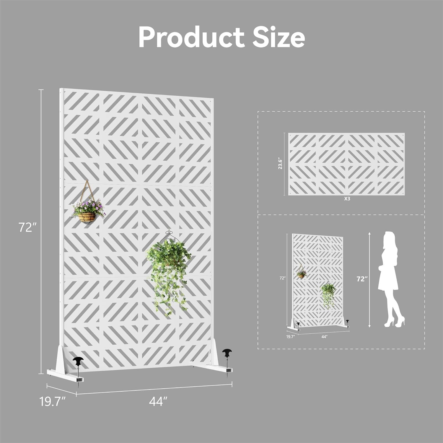 72" H Metal Outdoor Privacy Screen,Patio Balcony Freestanding Decorative Panel