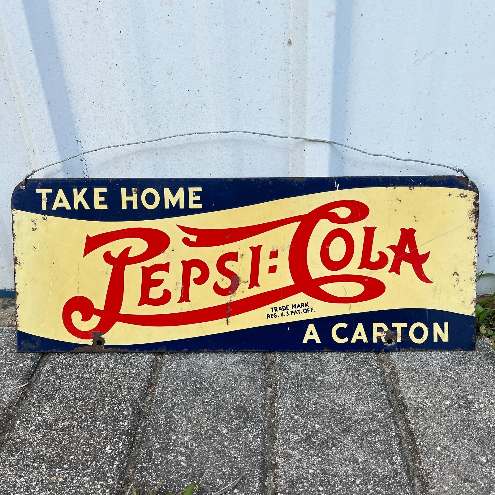 Original 1930's - 1940's Pepsi Cola Double Dot Metal Sign Double Sided
