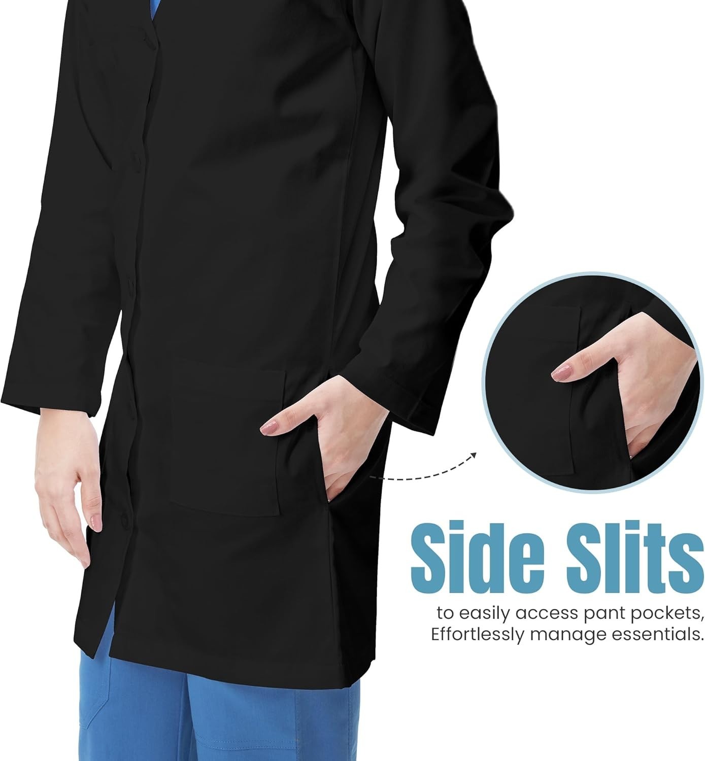 Professional White Lab Coat for Women, Long Sleeve Medical Coat