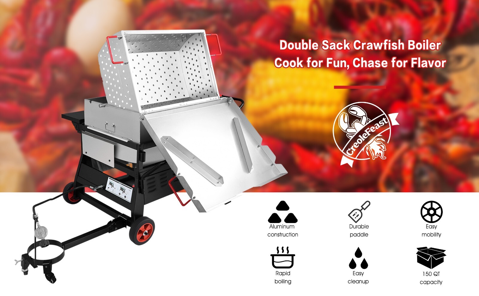 Creole Feast 150 QT Crawfish Boiler Outdoor Stove Propane Gas Seafood Cooker