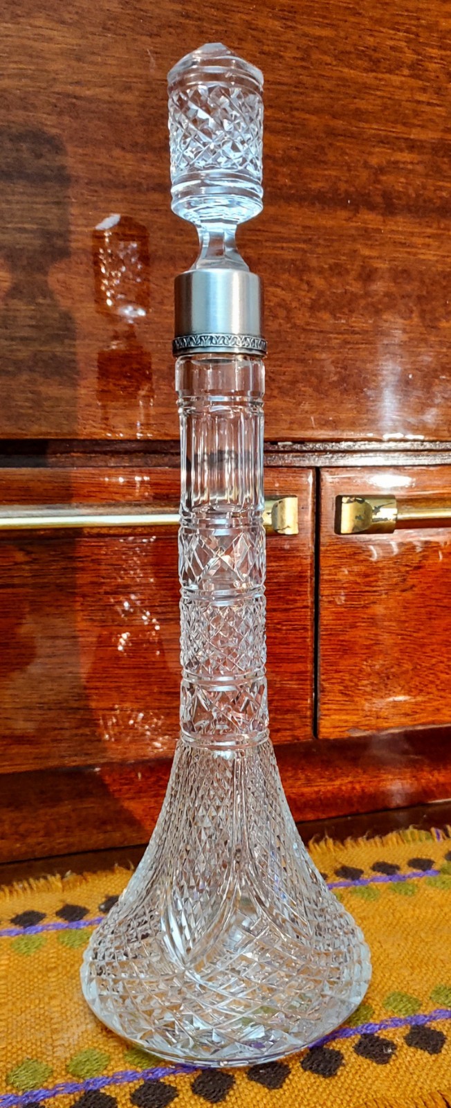 Vintage crystal decanter with sterling silver finial 875°,USSR,height 33 cm