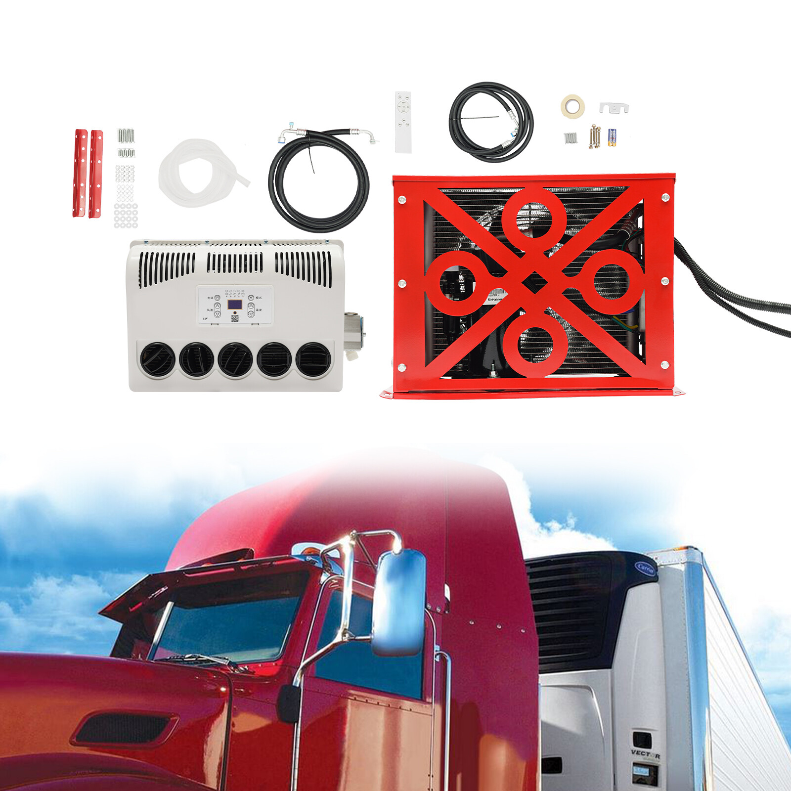 12V 11000 BTU Truck Cab AC Air Conditioner Split Fit Semi Trucks Bus RV Caravan