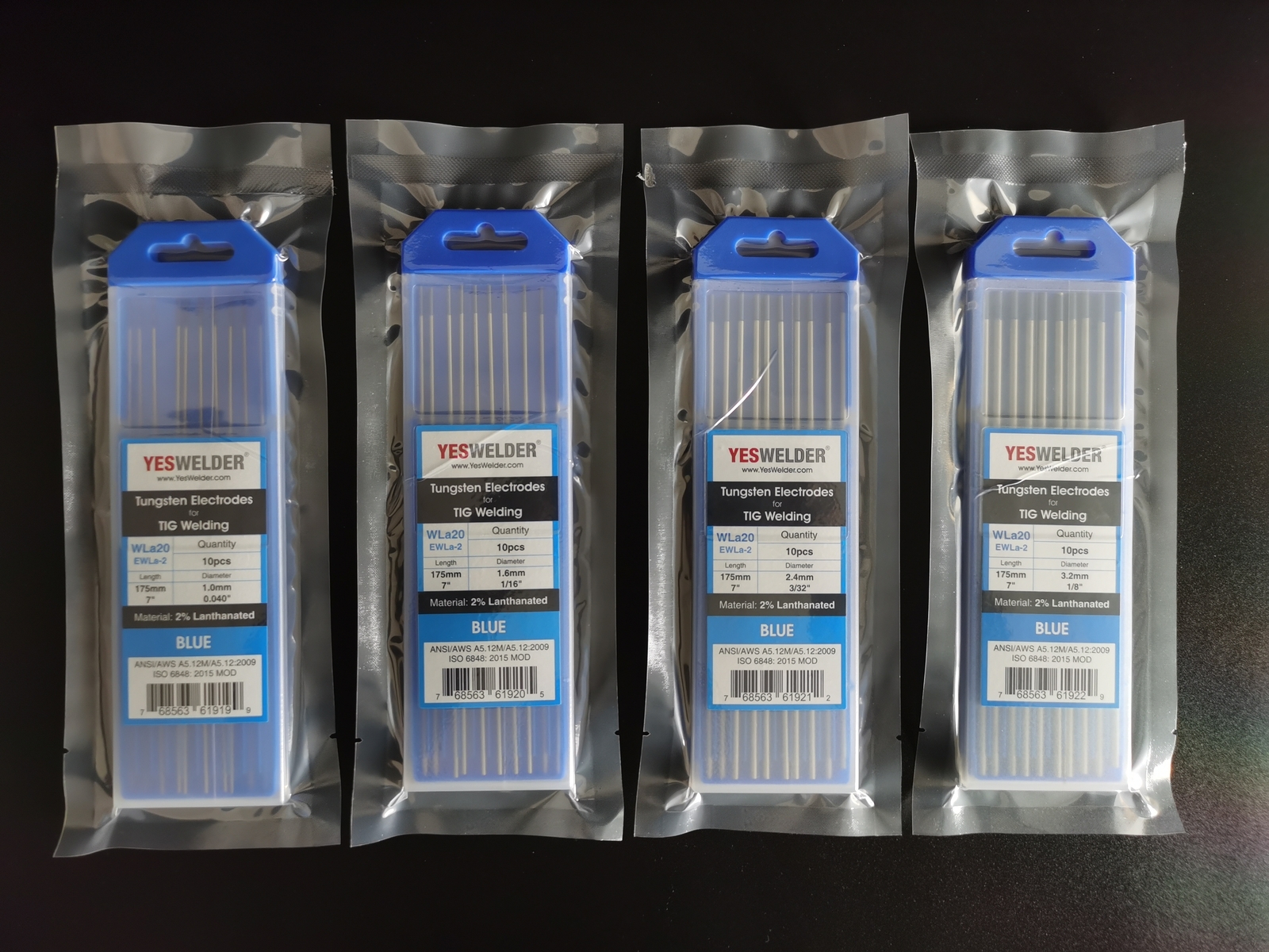 TIG Welding Tungsten Electrode 2% Lanthanated .040"-5/32"x7"(Blue, EWLa-2) 10-pk