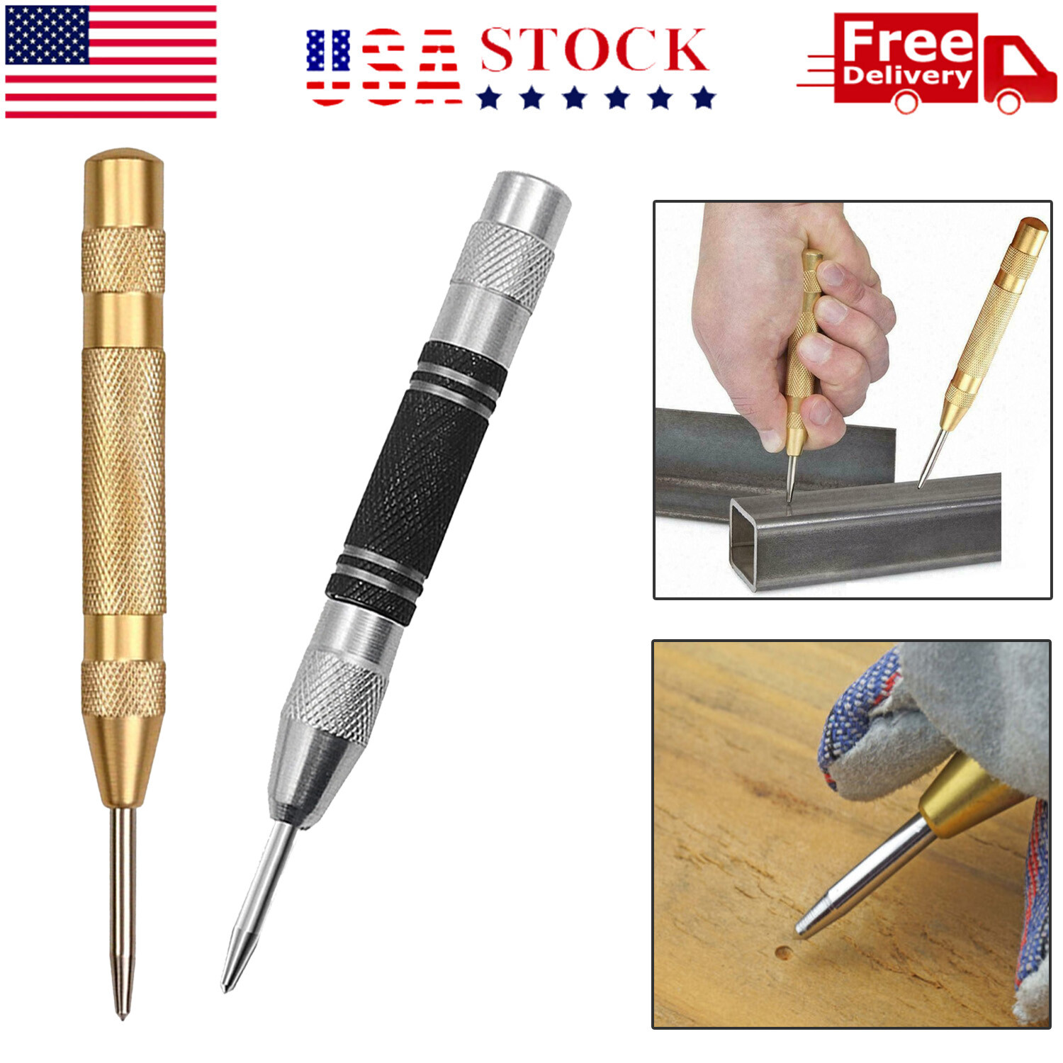 2PC Automatic Center Punch Strikes Surface Hammer Spring Loaded Window Breaker