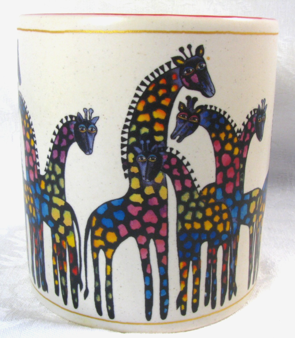 Laurel Burch Coffee Mug Wine Things Unltd Sonoma 2004 Rainbow Family of Giraffes
