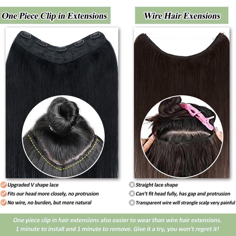 REAL Remy V-shaped Clip In 100% Human Hair Extensions One Piece 3/4 Full Head