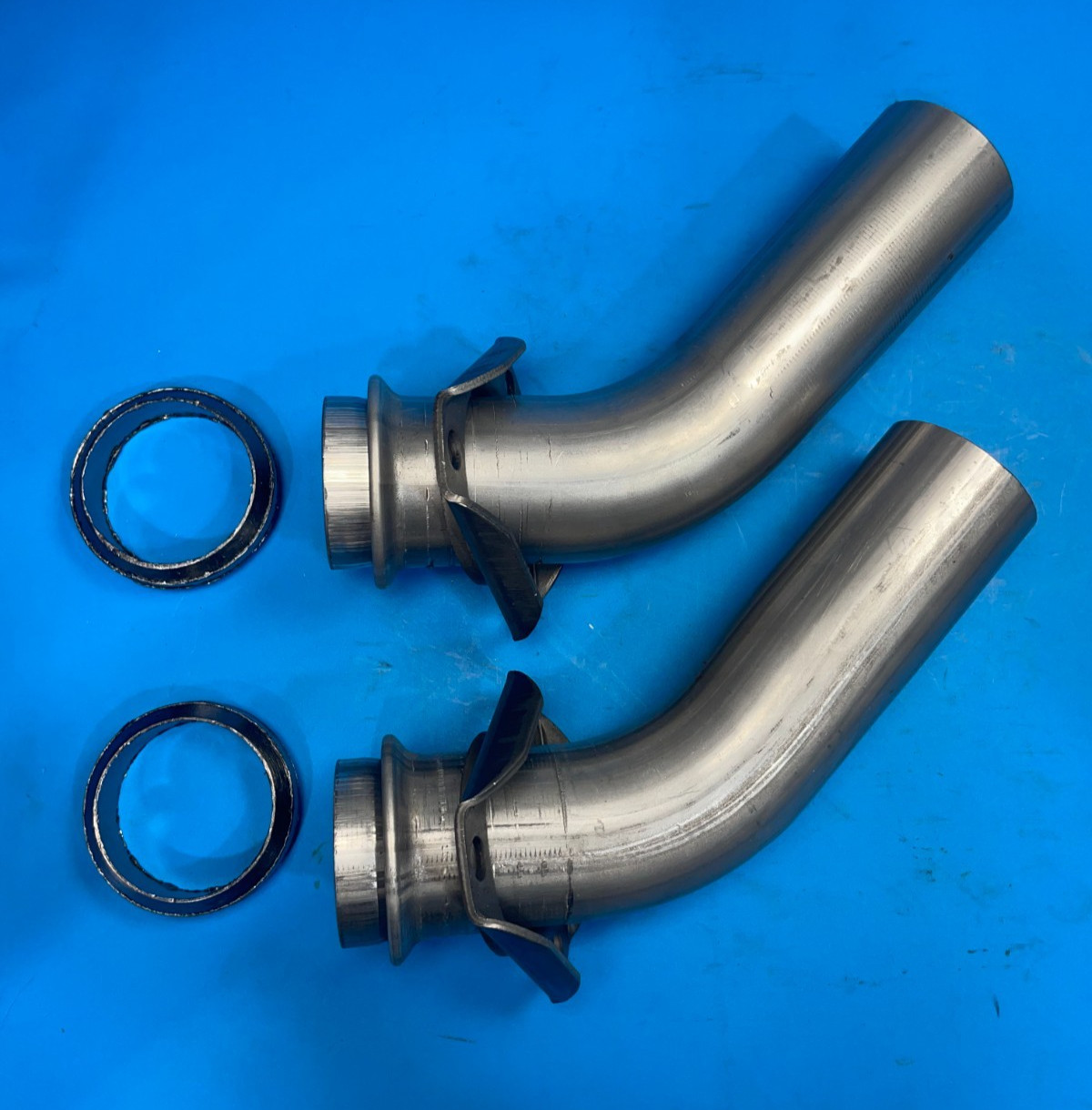 8"Chevrolet V8 2"OD 3 Bolt 45 Exhaust Manifold Down Pipe Stubs w/Donut Gasket