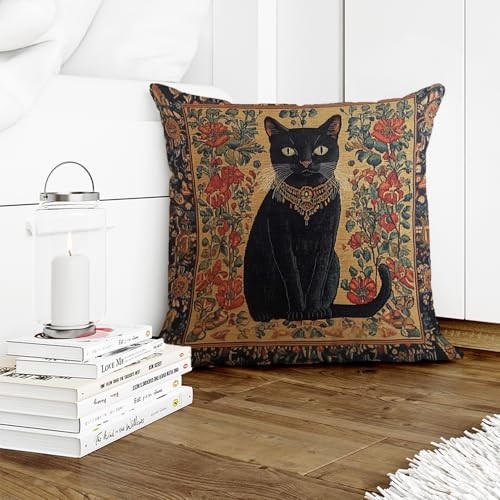 William Morris Abstract Vintage Black Cat Design Throw Pillow Cover Black Cat4