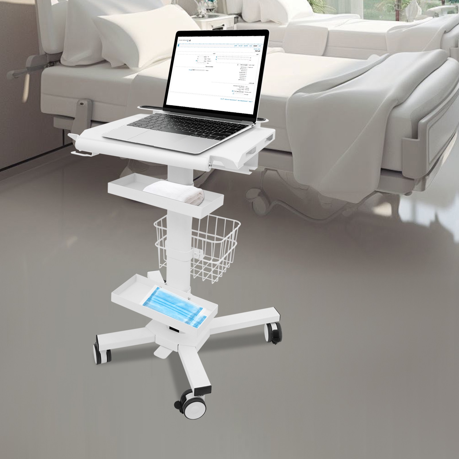 Medical Laptop Workstation Cart Dental Medical Cart Trolley w/ Scanner Holder