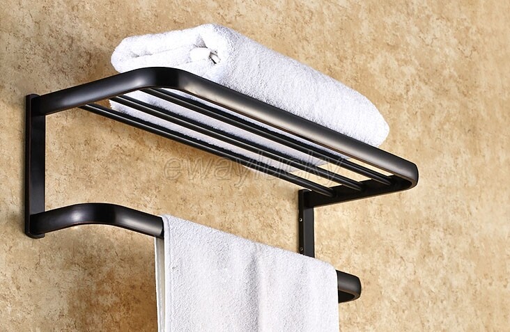 Oil Rubbed Bronze Bathroom Wall Mounted Double Towel Rail Rack Towel Shelf