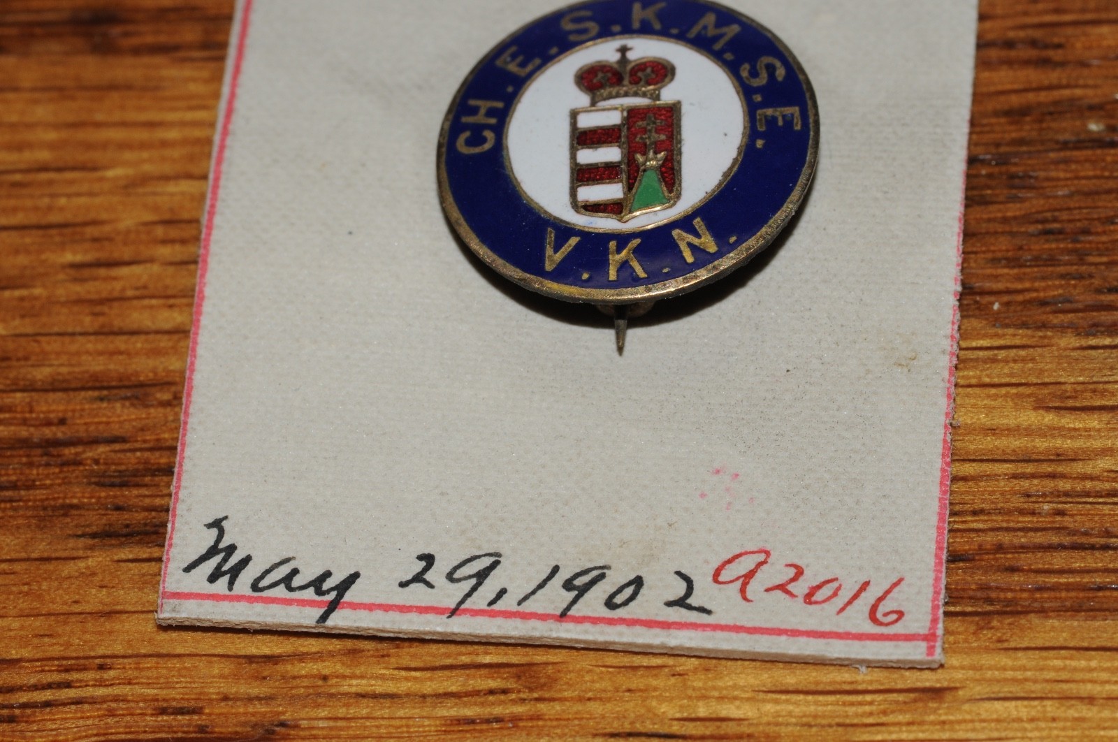 CH.E.S.K.M.S.E. V.K.N. Fraternal Organization Pin Gold Filled 1902 Historical