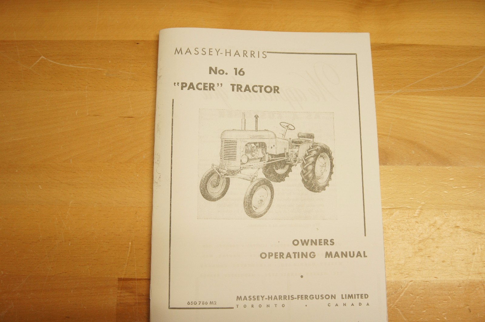 Massey Harris Pacer No 16 Tractor Owner's Manual & Parts Catalog MH Continental