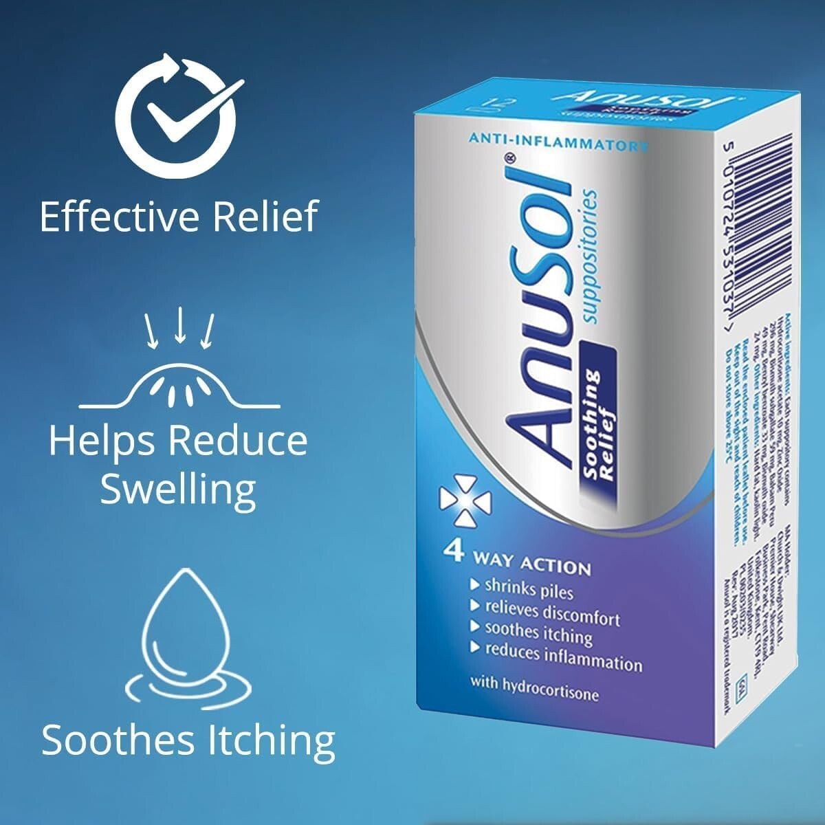 Anusol Soothing Relief plus HC 12 Suppositories Hemorrhoid free fast shipping
