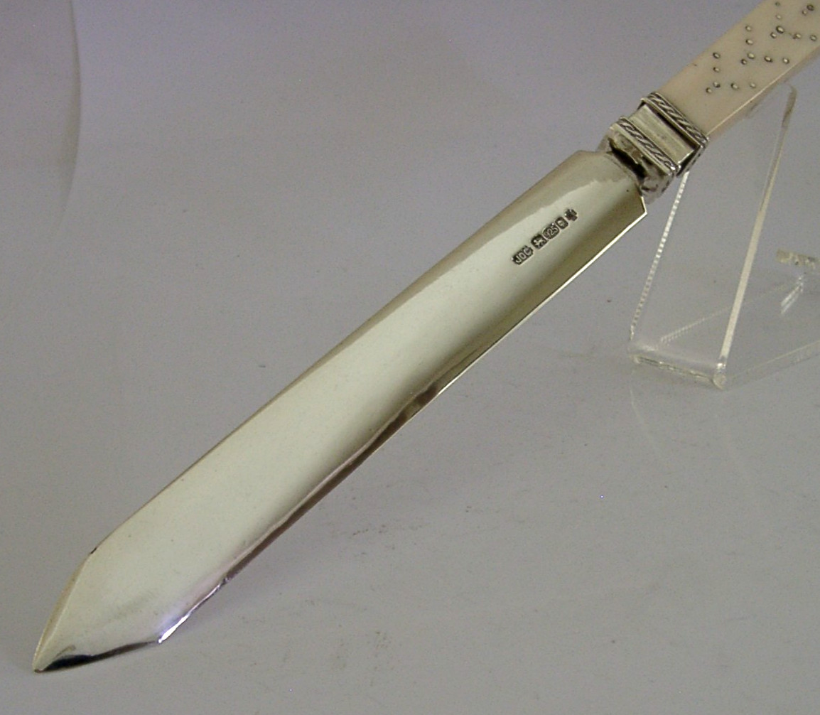 RARE SUPERB ENGLISH SOLID STERLING SILVER LETTER ENVELOPE OPENER 2000 HEAVY 110g