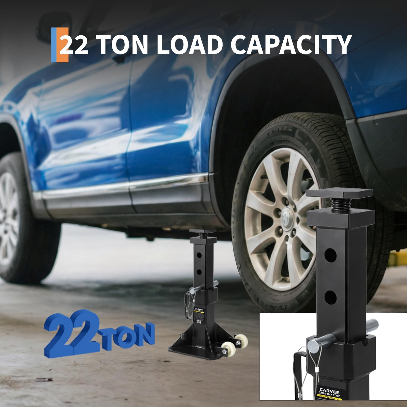 1 Pairs 22 Ton Car Jack Stand Heavy Duty Pin Type Adjustable Height 13.78-19.69"