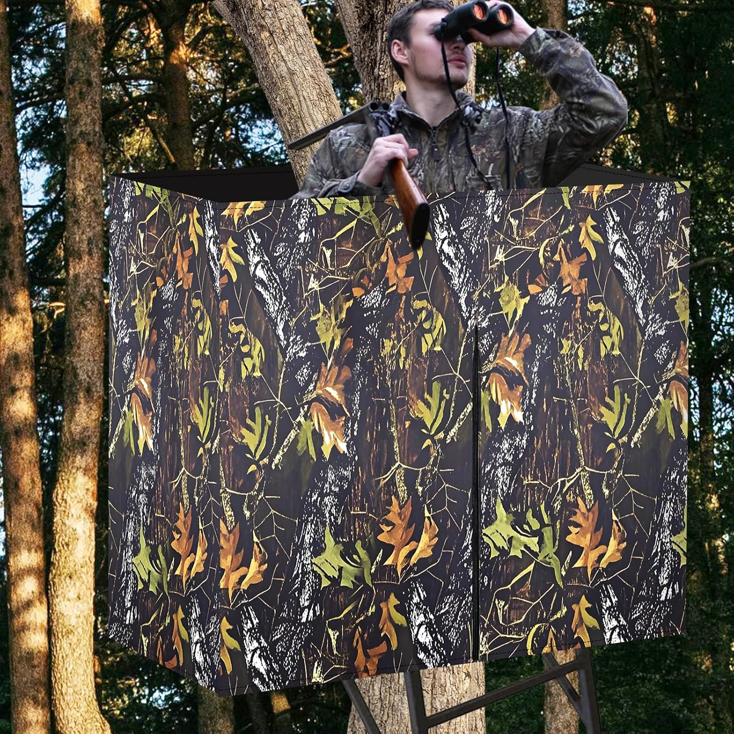 Hunting Tree Stand Blind Cover with Zipper and Pockets for Deer and Turkey