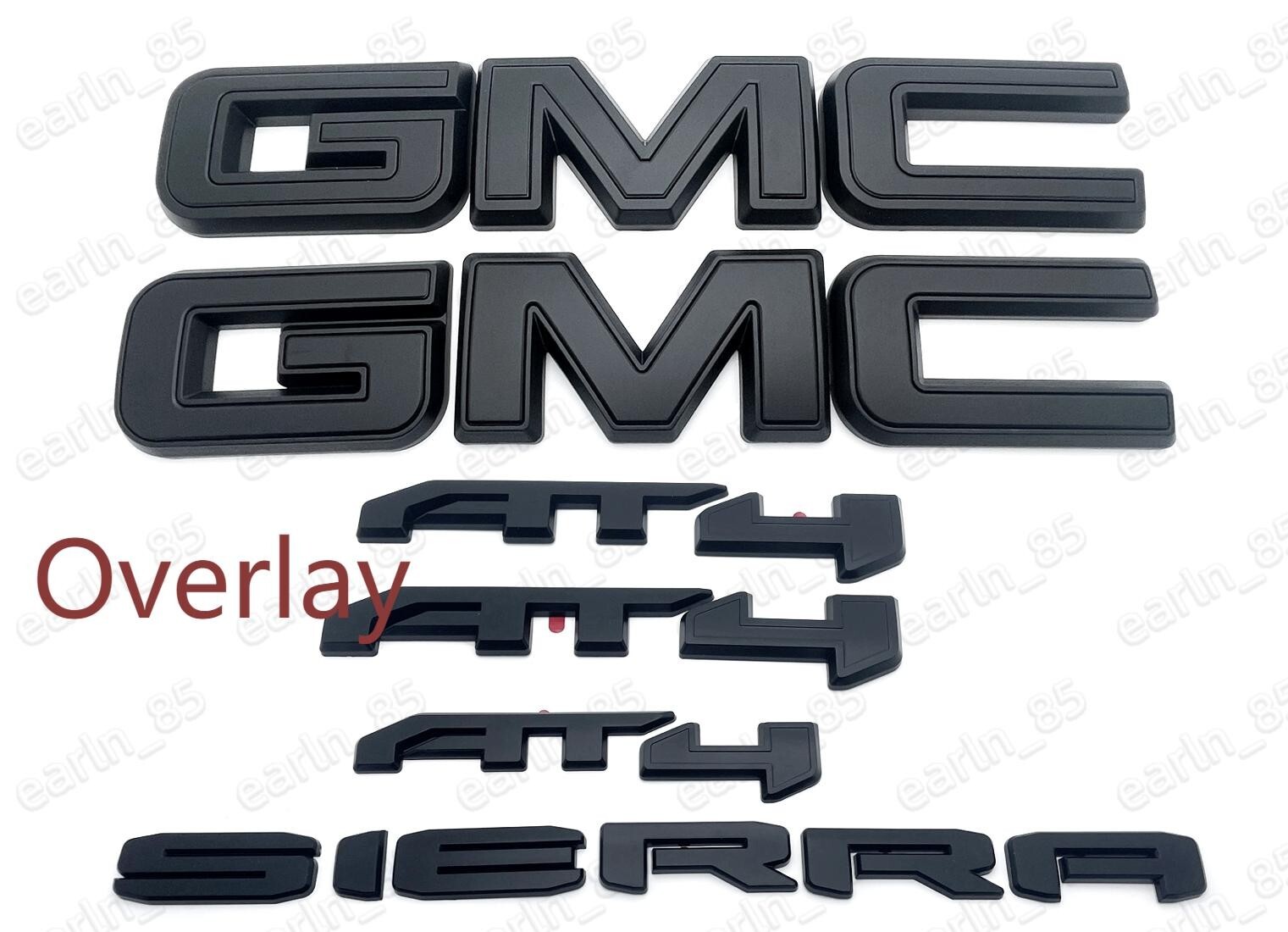 2019-2025 GMC Sierra Front & Rear and AT4 OVERLAY Emblems kit Matte BLACK