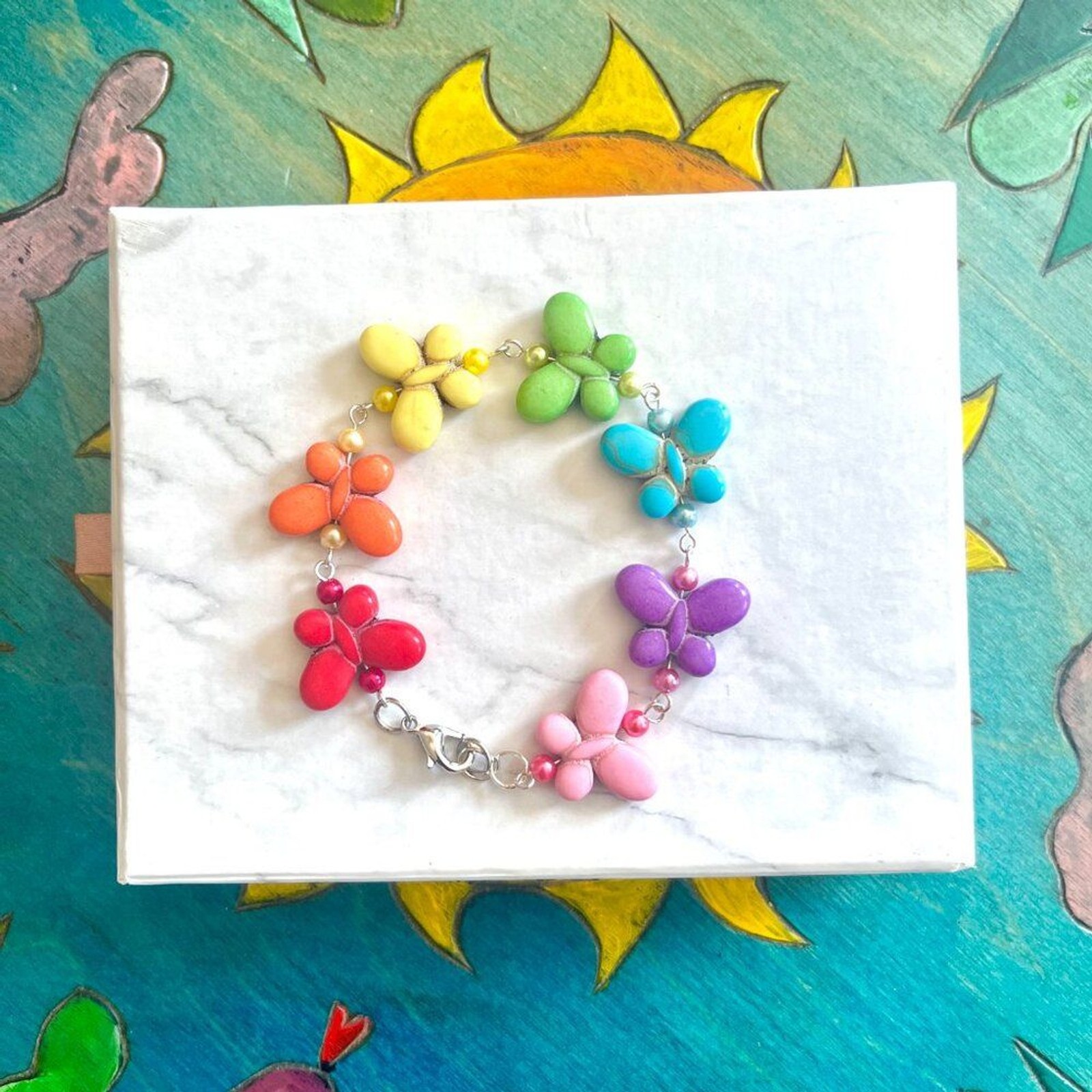 Rainbow Butterfly Bead Chain Bracelet