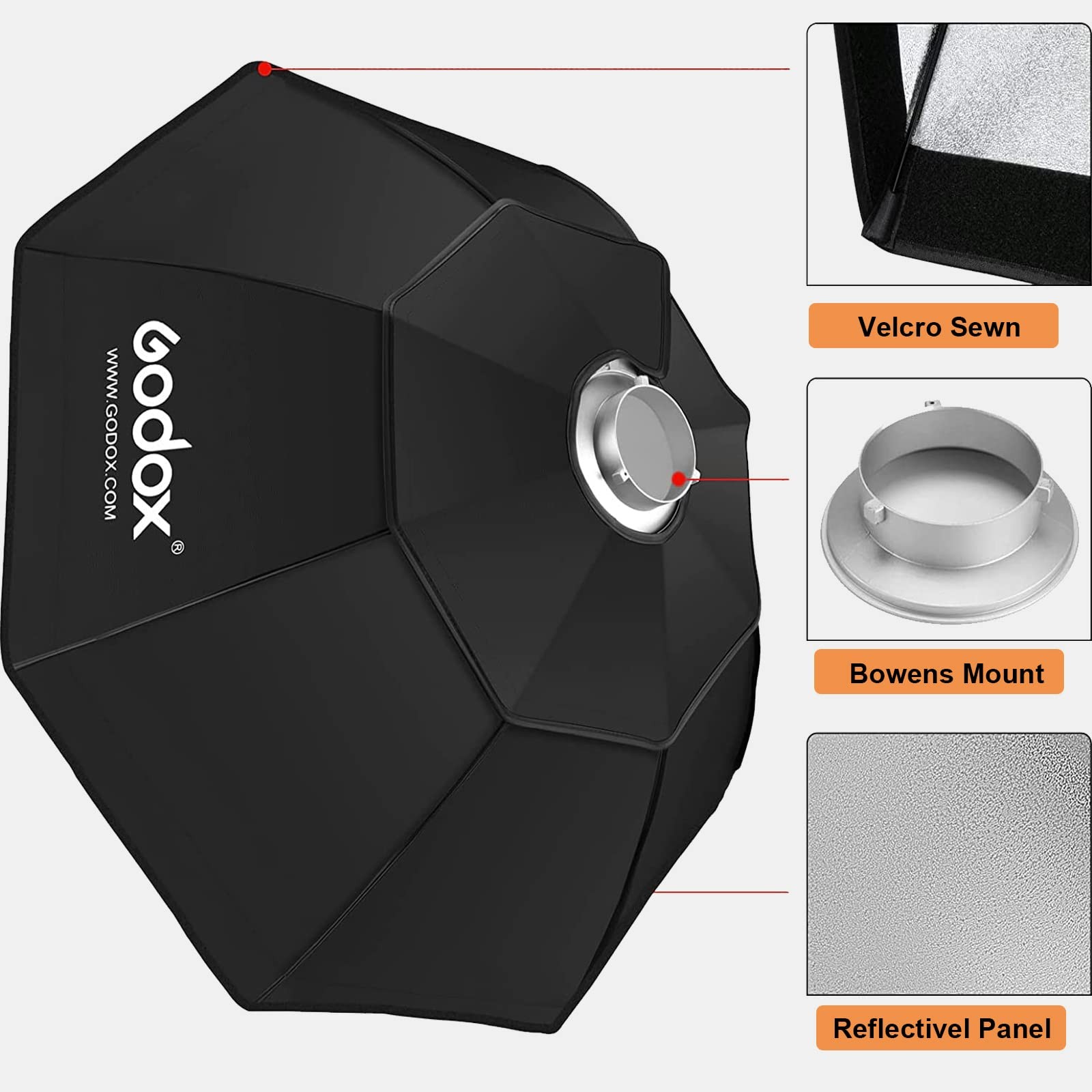 Godox Octagon Softbox 37" 95cm Bowens Mount and Honeycomb Softbox for Monolight