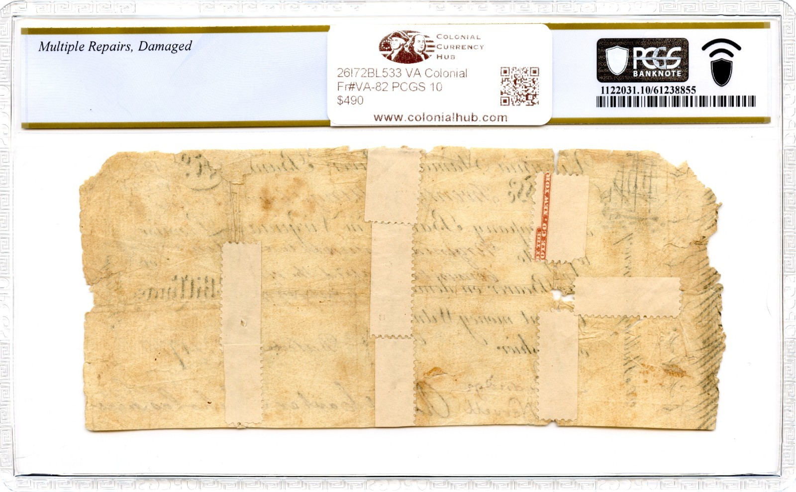 Virginia Colonial Note Fr#VA-82 Sept. 1, 1775 20s PCGS VG-10 *James River Bank*