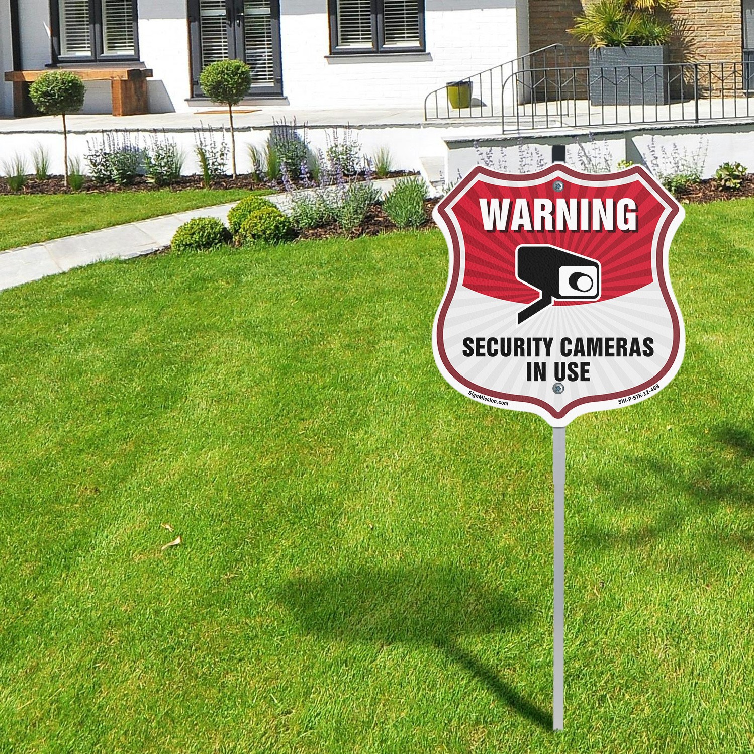 Video Surveillance Shield Sign Warning Security Cameras Shield Sign With Stake