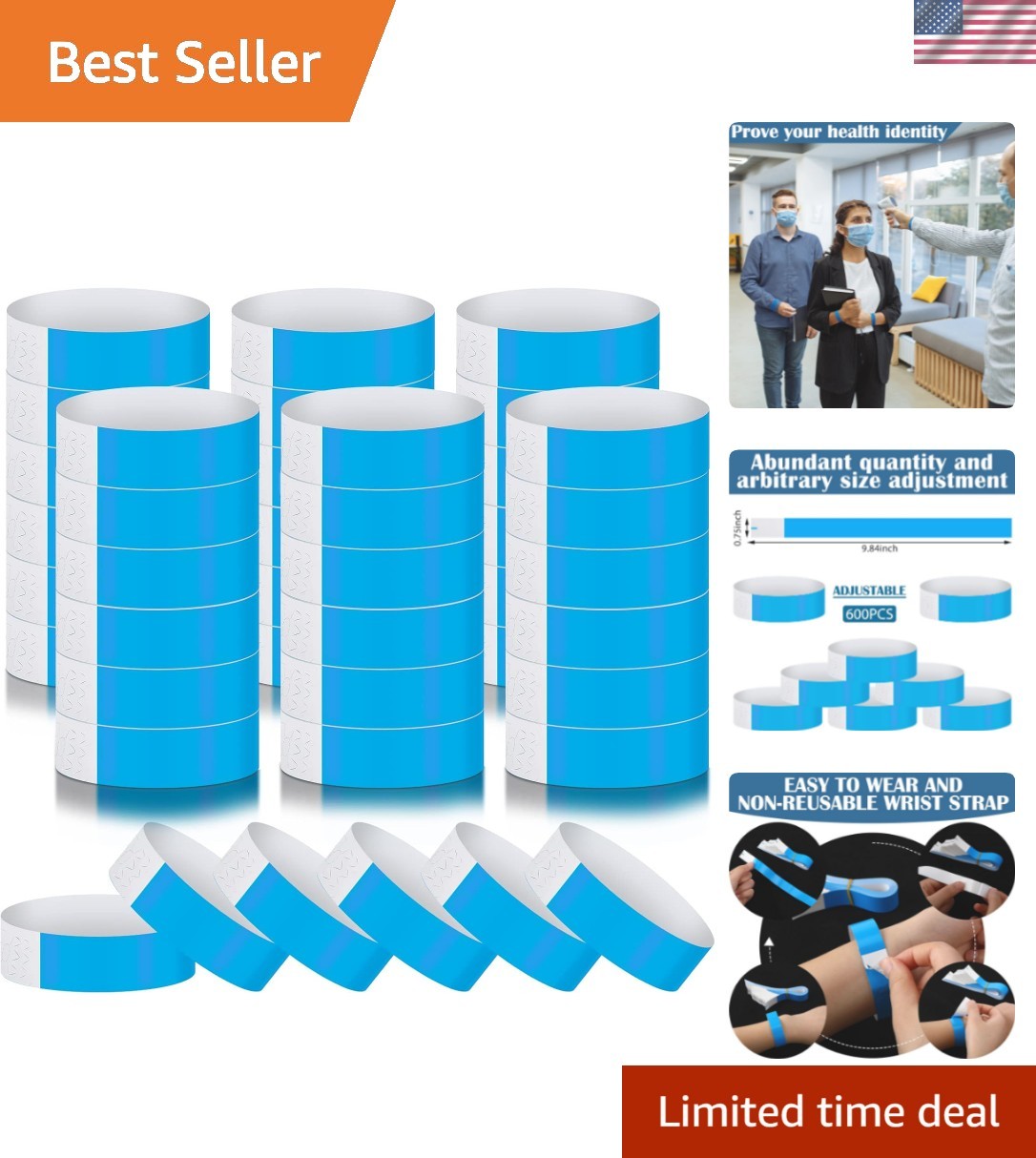 600 Packs Paper Wristbands for Events Neon Party Wristbands Colored Waterproo...