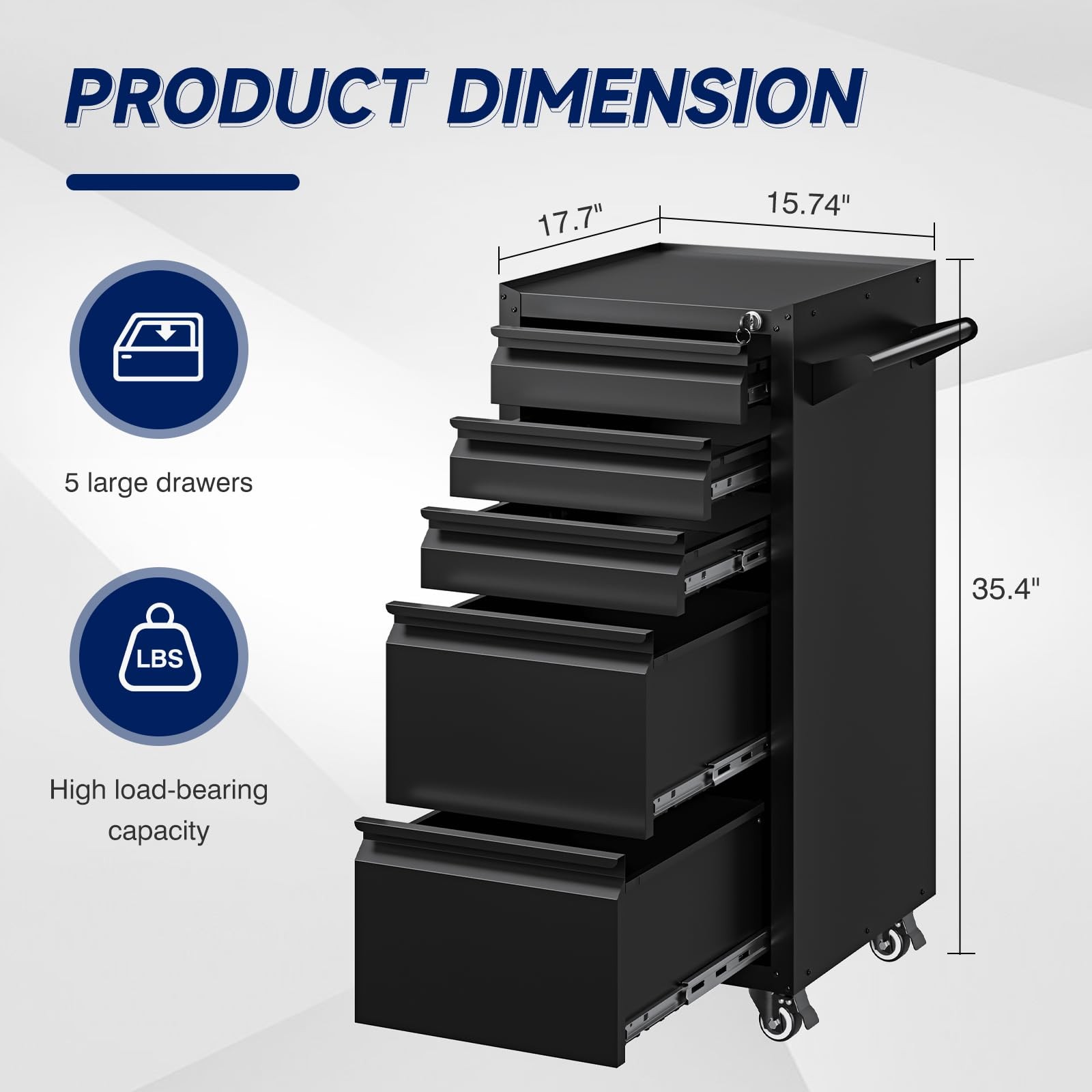 5-Drawer Metal Tool Storage Cabinet with Wheels,Rolling Tool Chest with Drawer
