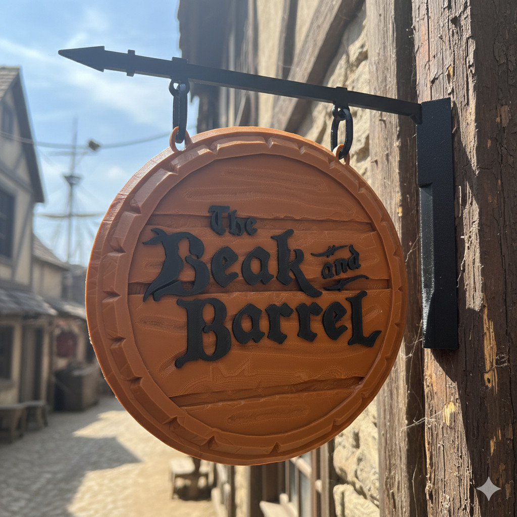 Art Decor The Beak and Barrel Disney World Magic Kingdom Hanging Sign 3D Printed