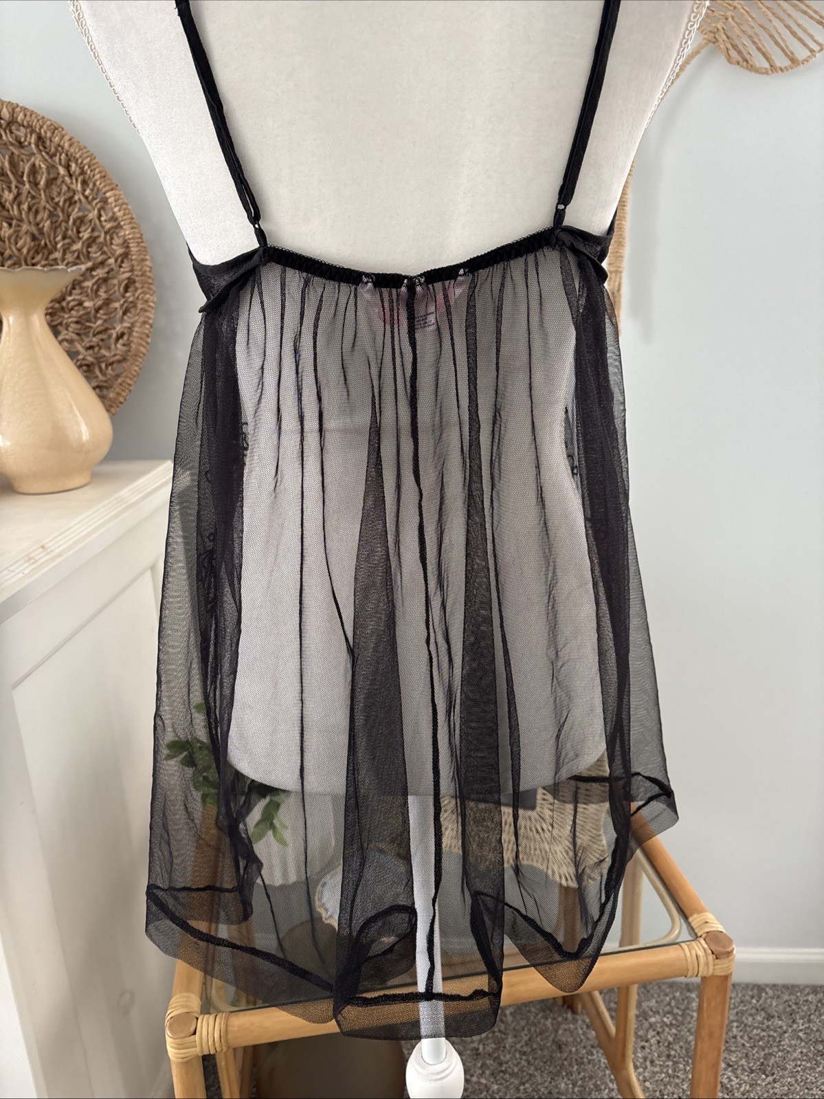 Victoria's Secret Babydoll Lingerie Dress Skirt Black Mesh Open Slit Large L