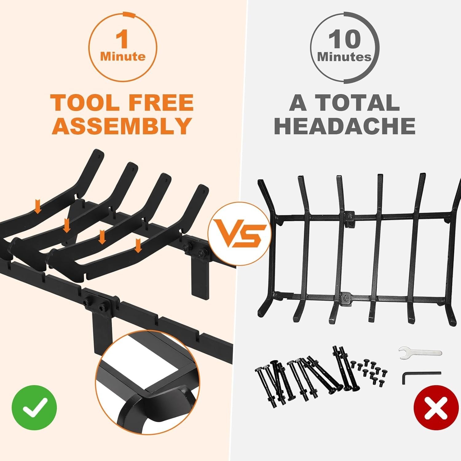 Fireplace Grates 24 Inch - Heavy Duty Steel Fireplace Rack