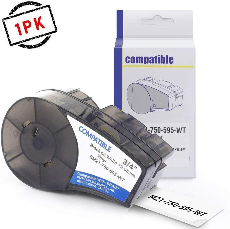 1PK For Brady BMP21 Label Cartridge M21-750-595-WT 19.1mm White Vinyl 3/4" x21'