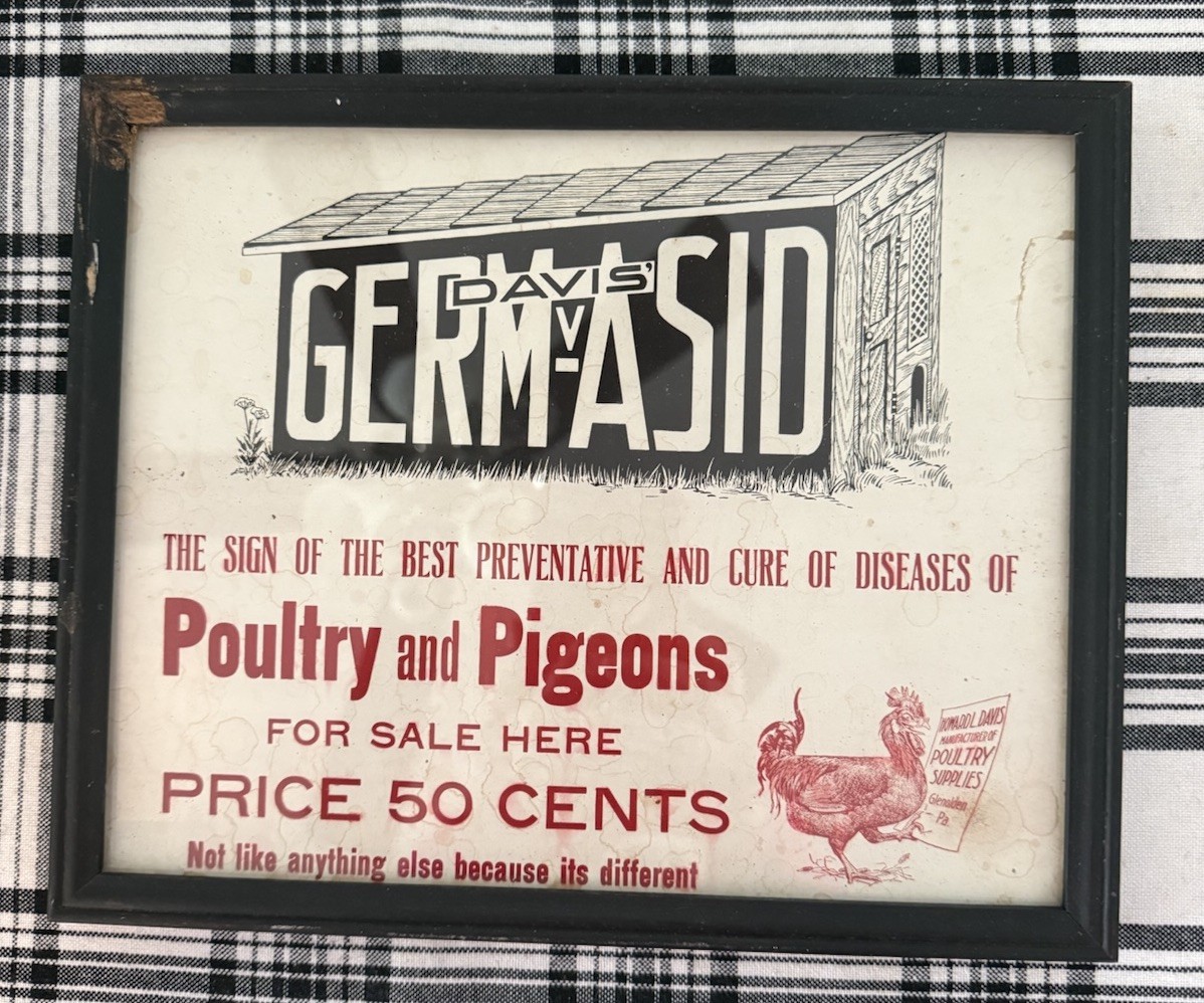 Rare Vtg Howard L. Davis Germ-Asid Graphic Advertising Farm Sign Glenolden PA