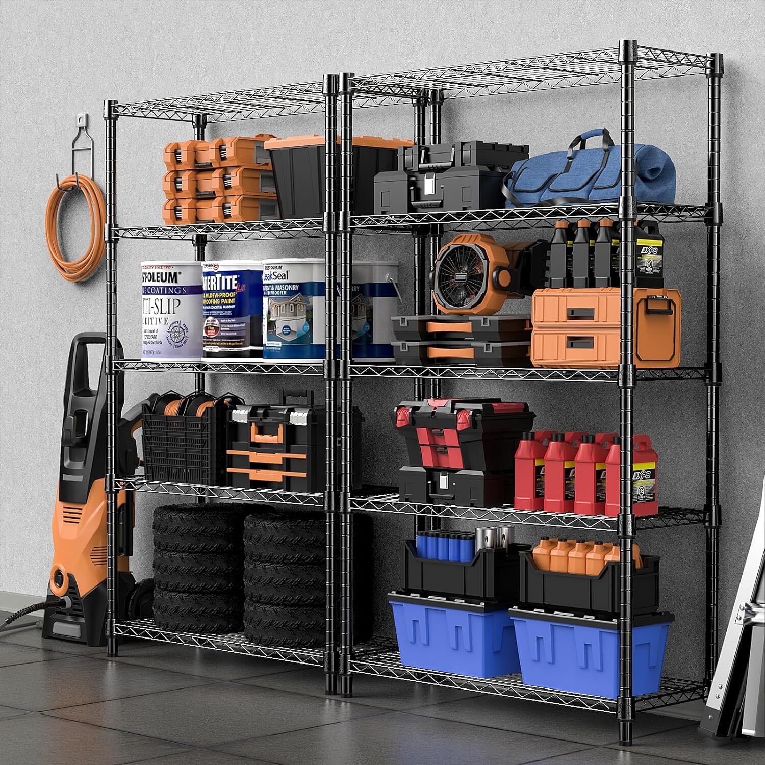 Heavy Duty 5-Tier Shelves, 14*24*63" Storage Rack Metal Wire Shelving Black USA